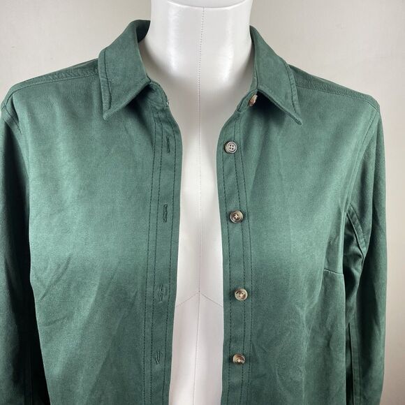 ANTHROPOLOGIE PILCRO S RELAXED FAUX SUEDE BUTTON DOWN SHIRT BLOUSE TOP GREEN - Picture 2 of 8